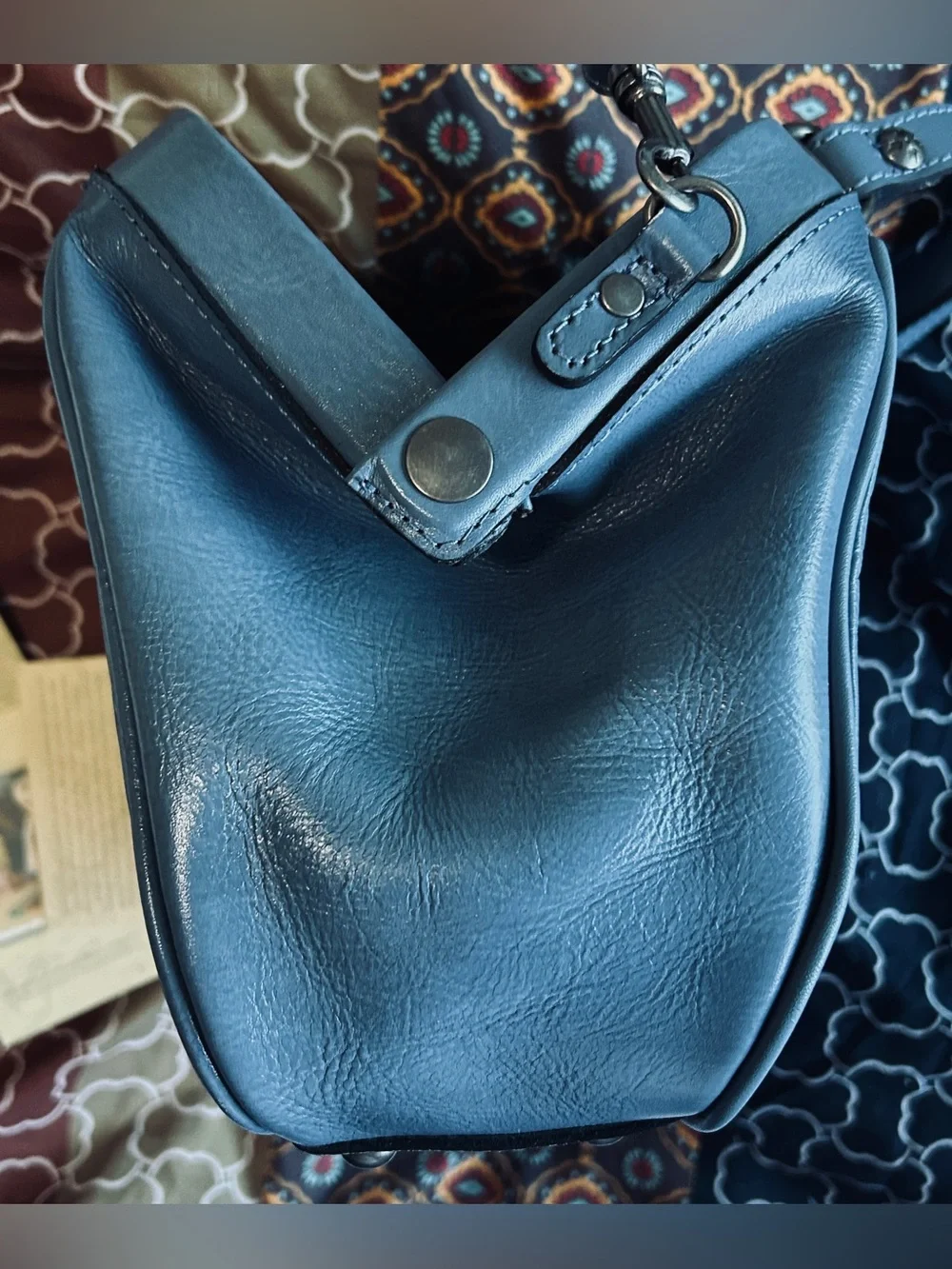 Patricia Nash Gracchi Tooled Leather Frame Satchel P384244 Safflower Blue